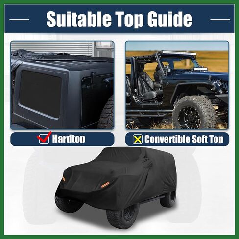 غطاء سيارة Motoforti لجيب Wrangler JK JL YJ TJ 4 Door 2007-2021 في الهواء الطلق مقاوم للماء الشمس غبار الغبار الحماية من الثلج مع باب السائق الأسود طويل الأمد in Saudi Arabia