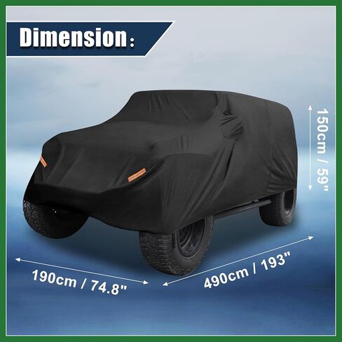 غطاء سيارة Motoforti لجيب Wrangler JK JL YJ TJ 4 Door 2007-2021 في الهواء الطلق مقاوم للماء الشمس غبار الغبار الحماية من الثلج مع باب السائق الأسود طويل الأمد in Saudi Arabia