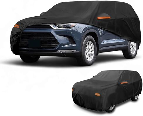 Car Cover Waterproof All Weather Sun Rain Protection Full Exterior Cover for Toyota Grand Highlander 190T-PU Black with Left Side Zippers in Saudi Arabia