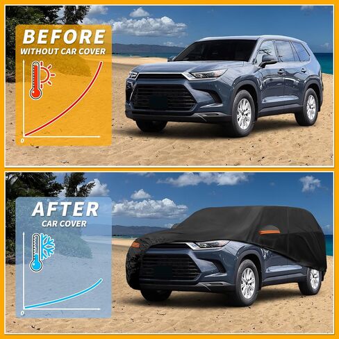 Car Cover Waterproof All Weather Sun Rain Protection Full Exterior Cover for Toyota Grand Highlander 190T-PU Black with Left Side Zippers in Saudi Arabia