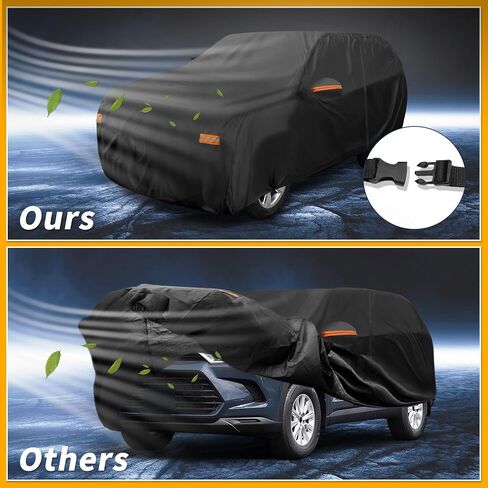 Car Cover Waterproof All Weather Sun Rain Protection Full Exterior Cover for Toyota Grand Highlander 190T-PU Black with Left Side Zippers in Saudi Arabia