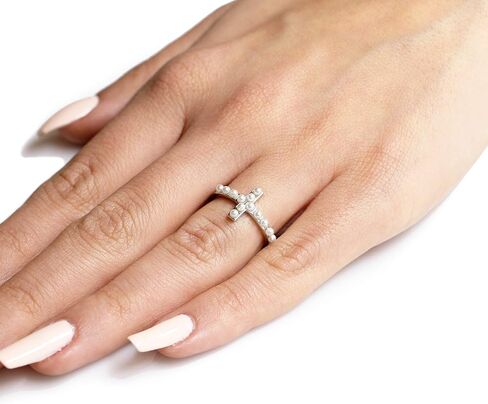 محاكاة لؤلؤة Sideway Cross Ring Silver Silver (خيارات الألوان ، الأحجام 4-13) in Kuwait