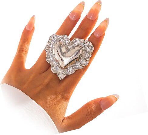 Exaggerated Large Heart Ring for Women Chunky Gold Puffy Love Heart Statement Rings Aesthetic Pleated Polished Ring Party Valentine's Day Jewelry Gift in Saudi Arabia