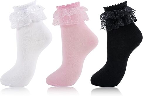 Women Ruffle Socks Frilly Ankle Socks Cute Adult Lace Ruffles Dress Sock Fancy Lolita Crew Bobby Bride Sock for Woman in Kuwait