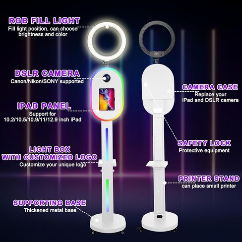 Photo Booth Machine for iPad 10.2" 10.9" 11" 12.9" and Camera,2-in-1 Selfie Station Shell Stand Camera Photobooth,RGB Light Box,RGB Fill Light,App Control,for Parties in Saudi Arabia
