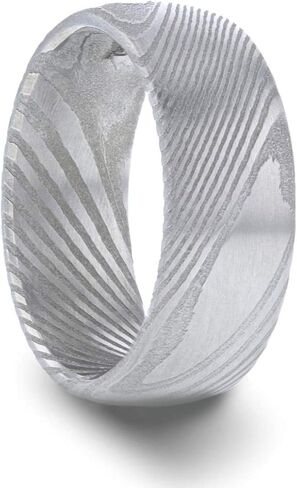 فرقة الزفاف الخاصة بالرجال في إيرفين دامشق الصلب مقببة بالفرشاة بتصميم محفور حي - 6 مم - 8 مم in Kuwait