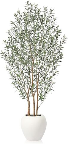 8FT Artificial Ficus Tree, Indoor Faux Ficus Plant with Realistic Leaves & Natural Wood Trunk, 8ft Tall, Green, All Seasons, Perfect for Living Room Home Decor in Kuwait