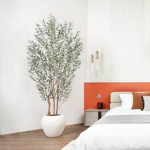 8FT Artificial Ficus Tree, Indoor Faux Ficus Plant with Realistic Leaves & Natural Wood Trunk, 8ft Tall, Green, All Seasons, Perfect for Living Room Home Decor in Kuwait