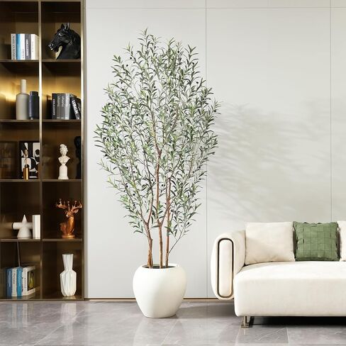 8FT Artificial Ficus Tree, Indoor Faux Ficus Plant with Realistic Leaves & Natural Wood Trunk, 8ft Tall, Green, All Seasons, Perfect for Living Room Home Decor in Kuwait