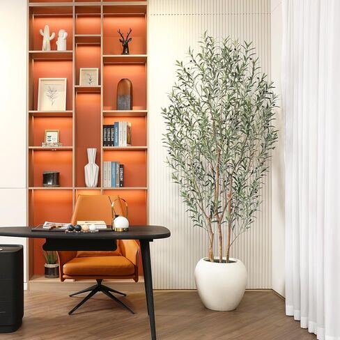 8FT Artificial Ficus Tree, Indoor Faux Ficus Plant with Realistic Leaves & Natural Wood Trunk, 8ft Tall, Green, All Seasons, Perfect for Living Room Home Decor in Kuwait