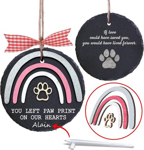 4" Stone Pet Memorial Ornament, Paw Print Dog Memorial Ornament, Remembrance Sympathy Gift for Loss of Dog, Cat, Christmas Cat Bereavement Keepsake, Garden Decoration Gift for Pet Lover PO227 in Kuwait