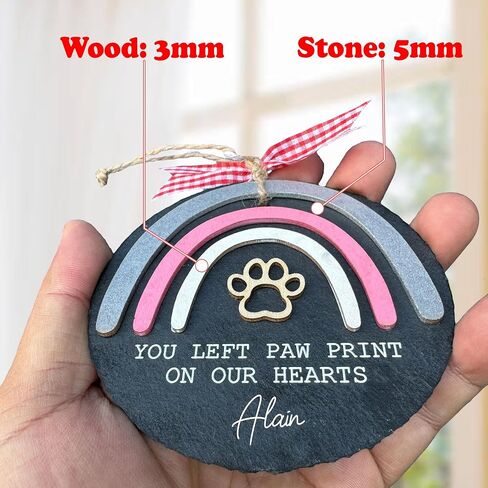 4" Stone Pet Memorial Ornament, Paw Print Dog Memorial Ornament, Remembrance Sympathy Gift for Loss of Dog, Cat, Christmas Cat Bereavement Keepsake, Garden Decoration Gift for Pet Lover PO227 in Kuwait