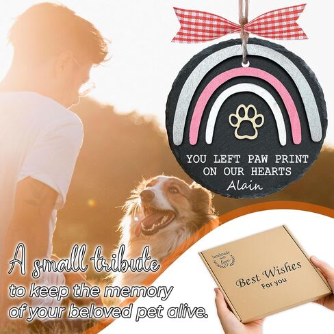 4" Stone Pet Memorial Ornament, Paw Print Dog Memorial Ornament, Remembrance Sympathy Gift for Loss of Dog, Cat, Christmas Cat Bereavement Keepsake, Garden Decoration Gift for Pet Lover PO227 in Kuwait