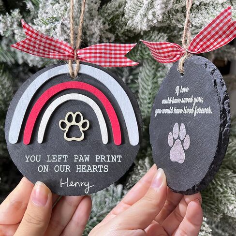 4" Stone Pet Memorial Ornament, Paw Print Dog Memorial Ornament, Remembrance Sympathy Gift for Loss of Dog, Cat, Christmas Cat Bereavement Keepsake, Garden Decoration Gift for Pet Lover PO227 in Kuwait