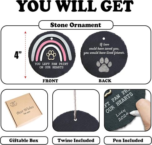 4" Stone Pet Memorial Ornament, Paw Print Dog Memorial Ornament, Remembrance Sympathy Gift for Loss of Dog, Cat, Christmas Cat Bereavement Keepsake, Garden Decoration Gift for Pet Lover PO227 in Kuwait