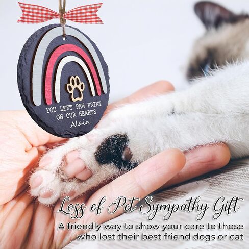 4" Stone Pet Memorial Ornament, Paw Print Dog Memorial Ornament, Remembrance Sympathy Gift for Loss of Dog, Cat, Christmas Cat Bereavement Keepsake, Garden Decoration Gift for Pet Lover PO227 in Kuwait