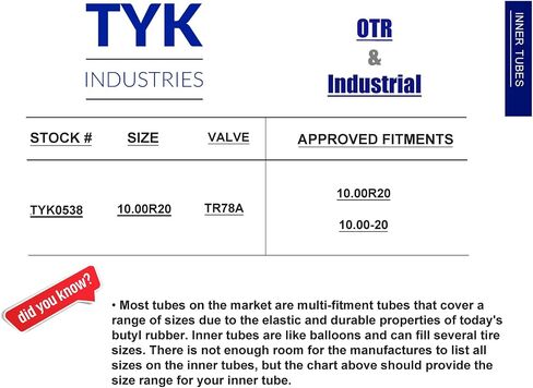 10.00R20 ، 10.00-20 TRACK TRACK TIRE TURE مع جذع صمام TR78A للتحيز أو الإطارات الشعاعية بواسطة TYK Industries in Saudi Arabia