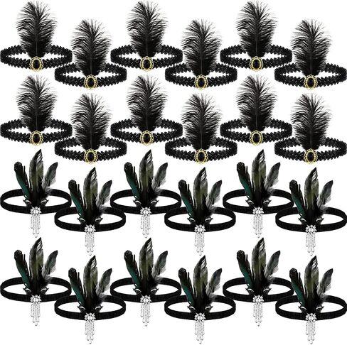 Ceenna 24 Pieces 1920s Flapper Headband Black Feather Headpiece for Women 20s Hair Costume Accessory(Classic) in Saudi Arabia