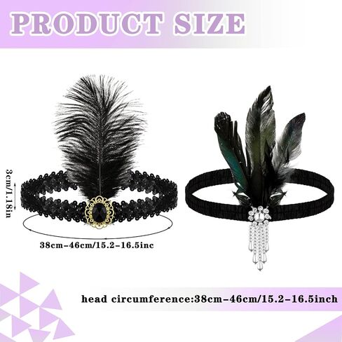 Ceenna 24 Pieces 1920s Flapper Headband Black Feather Headpiece for Women 20s Hair Costume Accessory(Classic) in Saudi Arabia