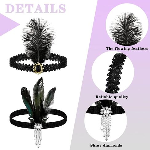 Ceenna 24 Pieces 1920s Flapper Headband Black Feather Headpiece for Women 20s Hair Costume Accessory(Classic) in Saudi Arabia