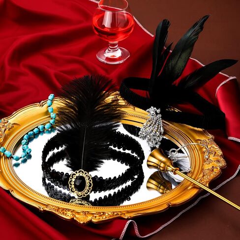 Ceenna 24 Pieces 1920s Flapper Headband Black Feather Headpiece for Women 20s Hair Costume Accessory(Classic) in Saudi Arabia