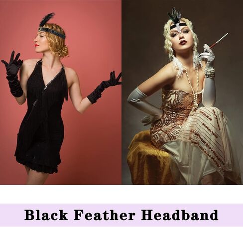 Ceenna 24 Pieces 1920s Flapper Headband Black Feather Headpiece for Women 20s Hair Costume Accessory(Classic) in Saudi Arabia