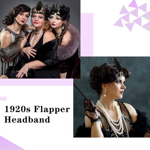 Ceenna 24 Pieces 1920s Flapper Headband Black Feather Headpiece for Women 20s Hair Costume Accessory(Classic) in Saudi Arabia