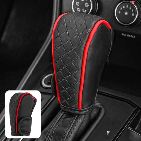 Leather Gear Shift Cover, Anti-Slip Car Gear Shift Knob Cover, Stick Shift Protector Cover for Cars, Trucks, SUVs, Automotive Decorative Accessories for Shifter Lever Protections (Red) in Kuwait
