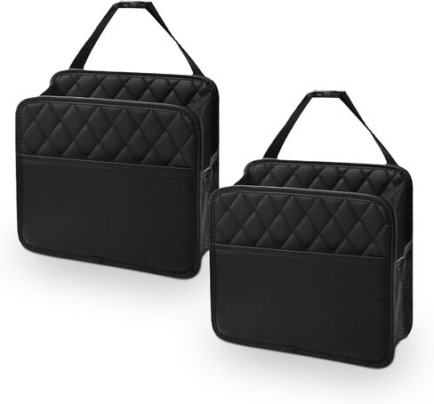 Foldable Car Seat Back Organizer, Large Capacity Hanging Car Backseat Storage Bag with Cup Holders, PU Leather Waterproof Car Trash Bag Can, Car Travel Accessories for Most Vehicles (2) in Saudi Arabia