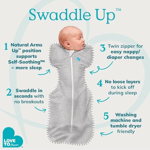 Love to Dream Organic Swaddle, Baby Sleep Sack, Swaddle Up Self-Soothing Swaddles for Newborns, Get Longer Sleep, Snug Fit Helps Calm Startle Reflex, 1.0 Tog Sleep Sack, 8-13lbs, Mint in Kuwait