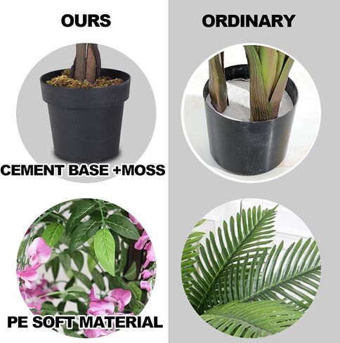 Goplus 5.5ft Ficus شجرة اصطناعية ، شجرة Wisteria فو في وعاء الحضانة مع الزهور المزهرة ، نباتات الأشجار الخضراء المزيفة لمحطة غرفة المعيشة الداخلية الشرفة المنزلية الشرفة in Saudi Arabia