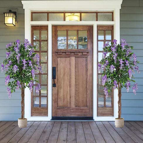 Goplus 5.5ft Ficus شجرة اصطناعية ، شجرة Wisteria فو في وعاء الحضانة مع الزهور المزهرة ، نباتات الأشجار الخضراء المزيفة لمحطة غرفة المعيشة الداخلية الشرفة المنزلية الشرفة in Kuwait