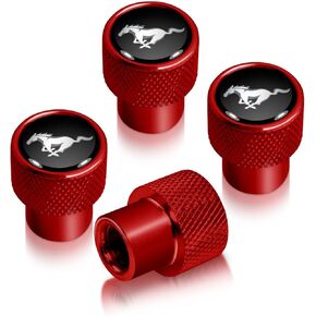 for Ford Mustang Logo in Black on Red Aluminum Tire Valve Stem Caps in Saudi Arabia