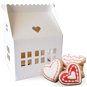 30 Pcs Cottage House Shaped Gift Boxes with Embossing for Treats, Desserts, Fancy Cookie, White Gable Bakery Packaging in Saudi Arabia