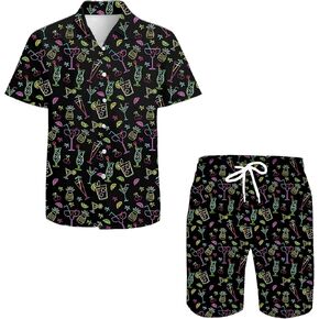 Men's Hawaiian Shirts Casual Button Down Short Sleeve Shirts Set Printed Shorts Beach Hawaii Suits in Saudi Arabia