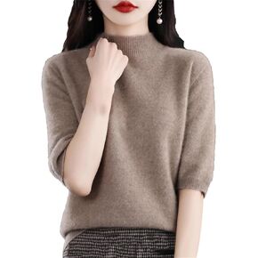 UIOKLMJH Half Short Sleeve 100% Merino Wool Sweater Women Basic Mock-Neck Cashmere Knitted Pullover in Saudi Arabia