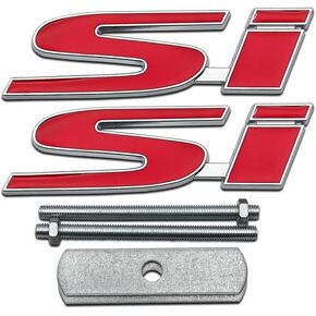 1Pcs Chrome Metal Front Hood Si Grille Emblem + 1Pcs Car Lid Trunk Sports Turbo Logo 3D Badge (Silver&Red) in Saudi Arabia