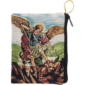 Needzo Saint Michael Tapestry Rosary Bag with Zipper Closure, Gift for Catholic Women, 4 x 6 Inches in Kuwait