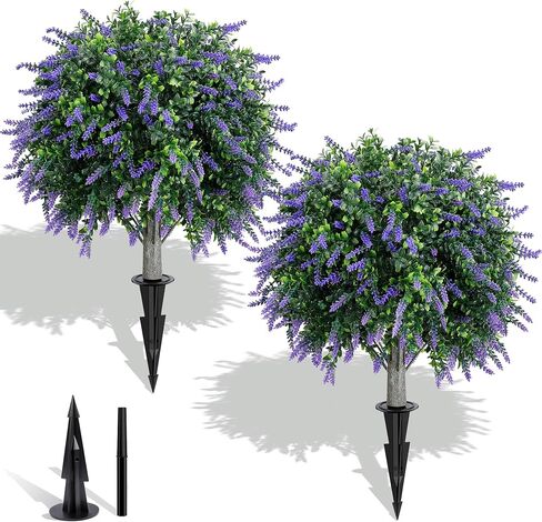 Artificial Boxwood Topiary Ball Tree 2 Pack, UV Resistant Artificial Shrub Bushes with Ground Spike, Fake Evergreen Artificial Plant Bushes for Front Porch, Garden, Indoor, Outdoor Planters in Kuwait