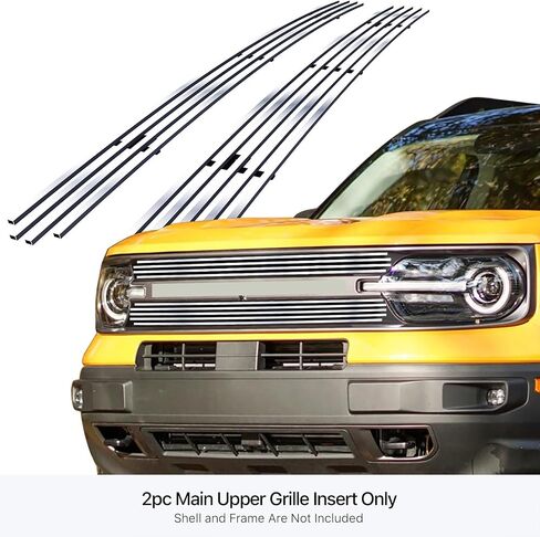 APS Premium Stafless Steel Chrome مصقول 8x6 Billet Grille Grille Insert متوافق مع Ford Bronco Sport 2021 2022 2024 2025 Main N19-S16256F in Saudi Arabia
