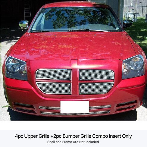 APS Premium Stainless Steel Chrome Mesh Grille Grill Insert Combo Compatible with Dodge Magnum 2005 2006 2007 Main Upper Lower Bumper N19-T28977D in Saudi Arabia