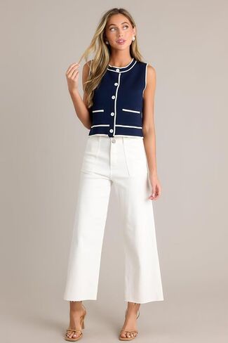 Allimy Womens High Rise Two Button Closure Cropped Jeans Wide Leg Front Slip Pockets Frayed Hem Denim Pant in Kuwait