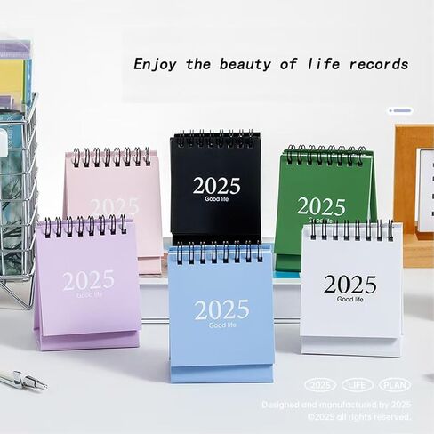 Mini Desk Calendar, Small Calendar 2024-2025 - Form Now to Dec 2025 Standing Flip Desktop Calendar with Stickers (White) in Saudi Arabia