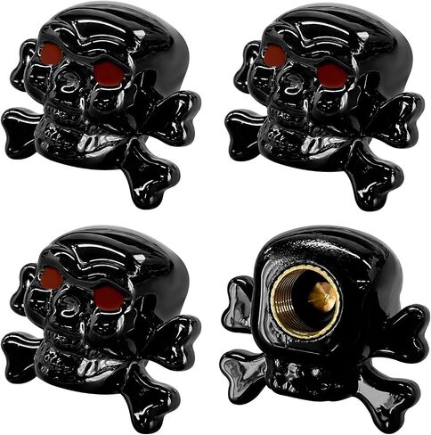 4 PCS Skull على غرار صمام الإطارات جذع ، أغطية صمام العجلة المقاومة للغبار مع حلقة O المطاطية ، أغطية إطارات النحاس المضادة للنحاس للسيارات سيارات الدراجات النارية (Silver) in Saudi Arabia