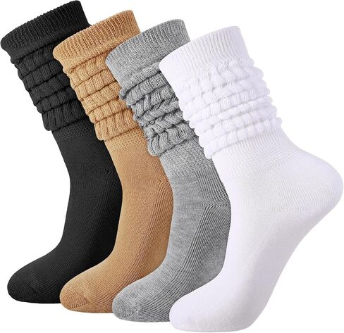 Jspupifip 4 Pairs Slouch Socks for Women, Retro Soft Breathable Athletic Scrunch Calf Ankle Sock for Running, Workout, Dance in Saudi Arabia