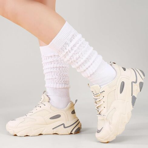 Jspupifip 4 Pairs Slouch Socks for Women, Retro Soft Breathable Athletic Scrunch Calf Ankle Sock for Running, Workout, Dance in Saudi Arabia