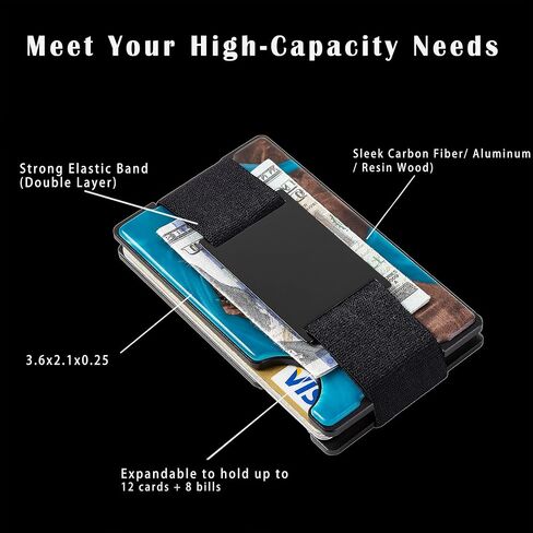 Minimalist Wallet for Men,Slim RFID Blocking Wallet,Durable Expandable Compact Plate, Matel Credit Card Holder,Cash Strap/Money Clip (Matte Carbon Fiber) in Saudi Arabia
