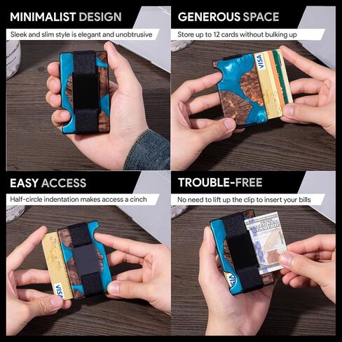 Minimalist Wallet for Men,Slim RFID Blocking Wallet,Durable Expandable Compact Plate, Matel Credit Card Holder,Cash Strap/Money Clip (Matte Carbon Fiber) in Saudi Arabia