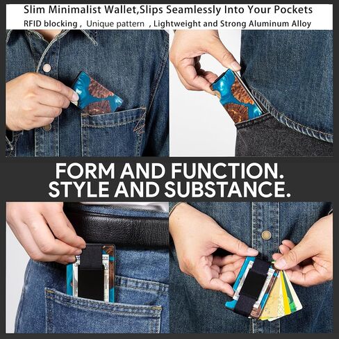 Minimalist Wallet for Men,Slim RFID Blocking Wallet,Durable Expandable Compact Plate, Matel Credit Card Holder,Cash Strap/Money Clip (Matte Carbon Fiber) in Saudi Arabia