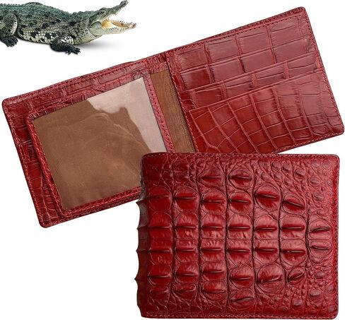 Orange Alligator Hornback Leather Bifold Wallet Double Side RFID Blocking Front Pocket Security Crocodile Exotic Leather Luxury Wallet With Flip-out ID Window Classic Handmade Gift For Men VINAM-104 in Saudi Arabia